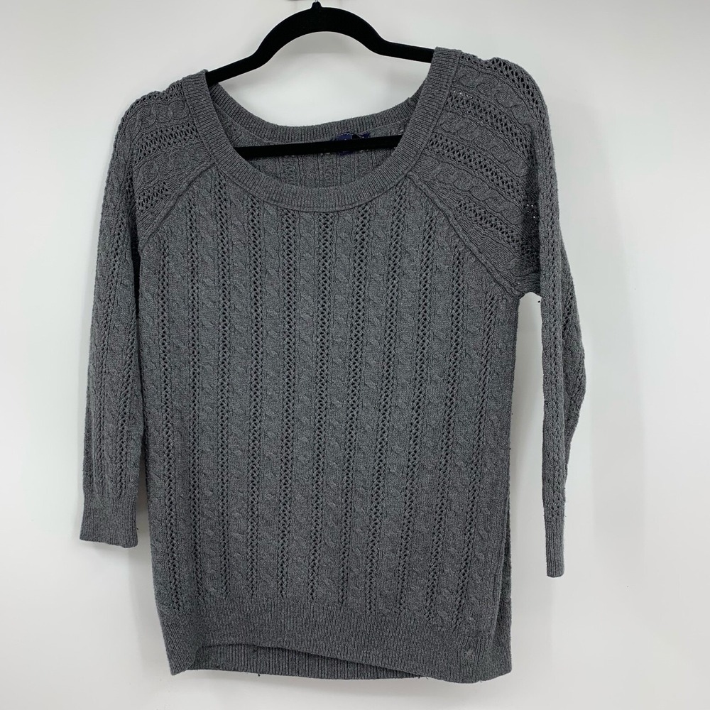 American Eagle AEO Womens Small Pullover Sweater Open Cable Knit Grunge Gray